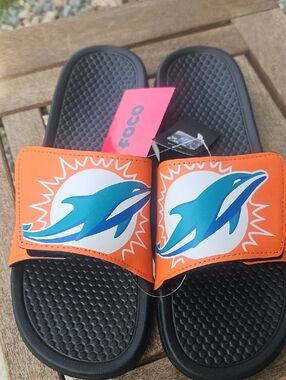 Miami Dolphins Official NFL Orange Slide Sandals with Logo NWT